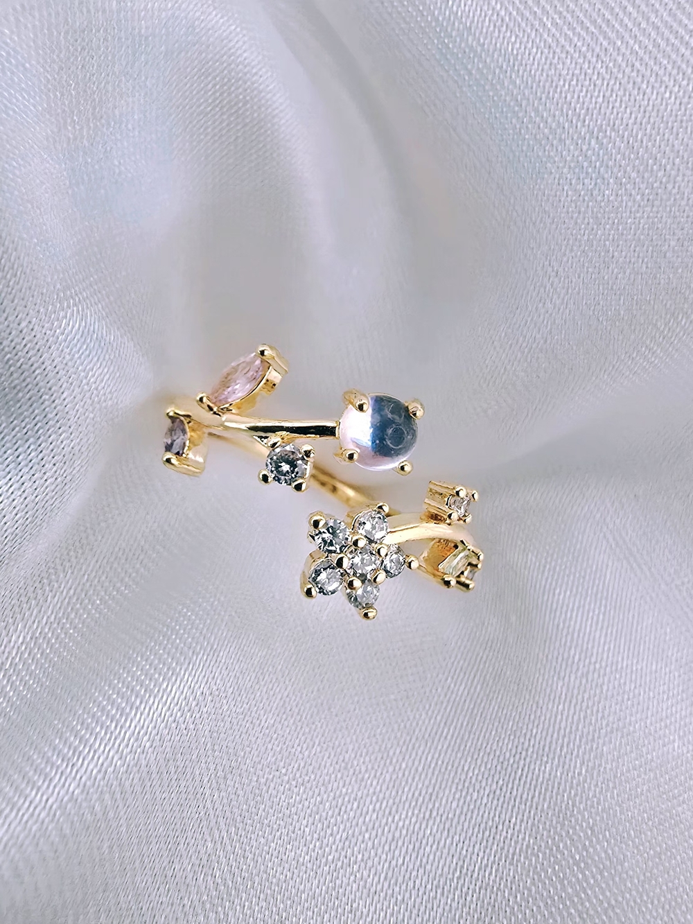 Sakura Flower, Shiny Zircon Crystal Open Ring -Y2K Women Jewelry